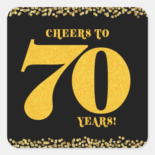 Sticker Carré 70e anniversaire Cheers to 70 ans Parties scintill (Devant)