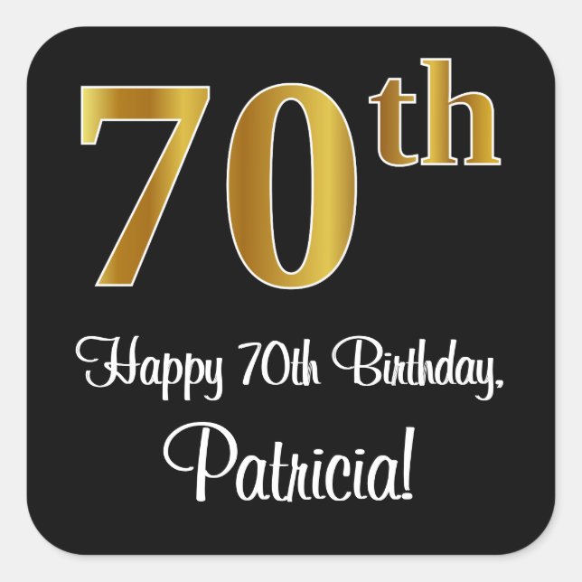 Sticker Carré 70e anniversaire - Elégant luxe Faux Gold Look # (Devant)