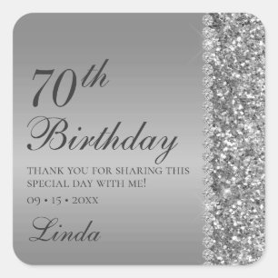 Sticker Carré 70e anniversaire Parties scintillant d'argent Diam