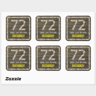 Sticker Carré 72e anniversaire : numéro floral, Faux Wood Look,