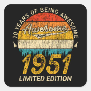 Sticker Carré 74 Ans 1951 Retro Awesome 74e anniversaire Cadeau