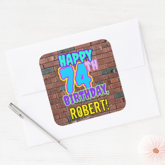 Sticker Carré 74e anniversaire - Amusant, Graffiti urbain inspir (Enveloppe)