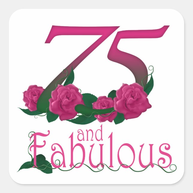 Sticker Carré 75e anniversaire fabuleux numéro d'âge rose floral (Devant)