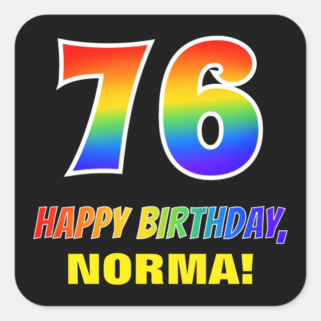 Sticker Carré 76e anniversaire : audacieux, amusant, simple, arc (Devant)