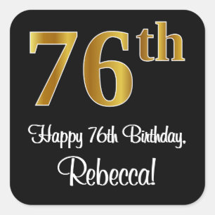 Sticker Carré 76e anniversaire - Elégant Luxueux Faux Gold Look