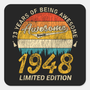 Sticker Carré 77 Ans 1948 Retro Awesome 77e anniversaire Cadeau