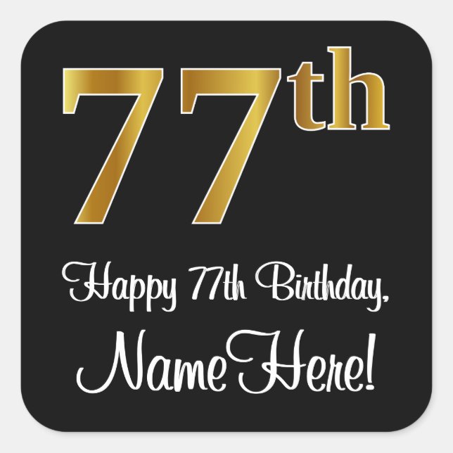 Sticker Carré 77e anniversaire - Elégant luxe Faux Gold Look # (Devant)