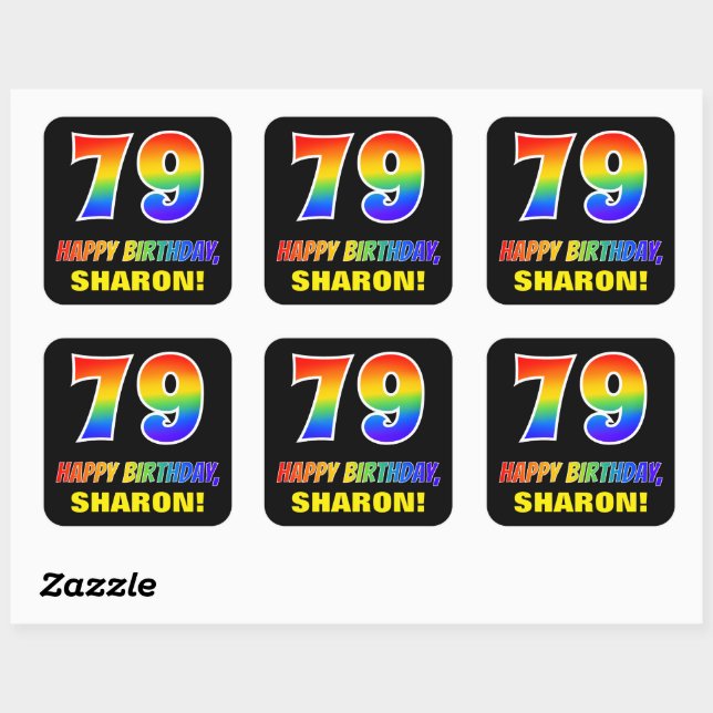 Sticker Carré 79e anniversaire : Bold, amusant, simple, arc-en-c (Feuille)