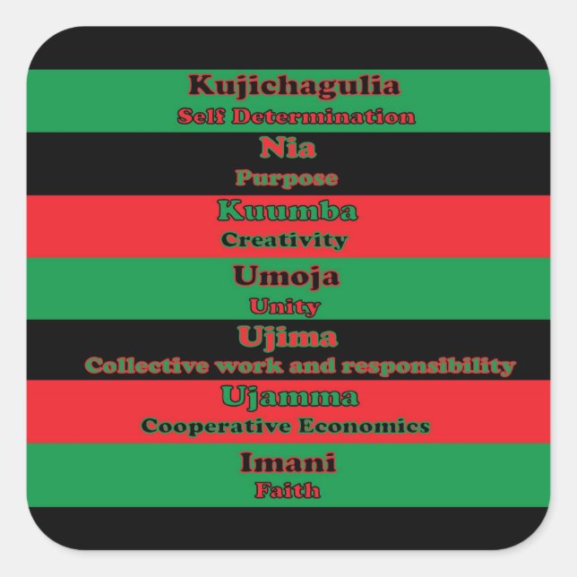 Sticker Carré 7 Principes des couleurs de Kwanzaa (Devant)