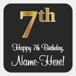 Sticker Carré 7e anniversaire - Elégant luxe Faux Gold Look #