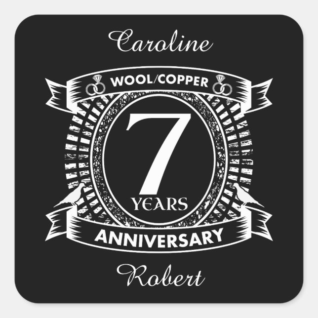 Sticker Carré 7E anniversaire mariage laine cuivre (Devant)