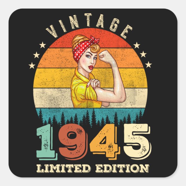 Sticker Carré 80 ans Anniversaire 1945 Vintage 80e anniversaire  (Devant)