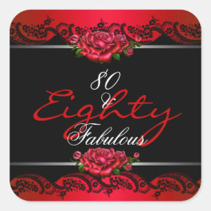 Sticker Carré 80 ans et Fabuleux Fête d'anniversaire 80 ans Rose