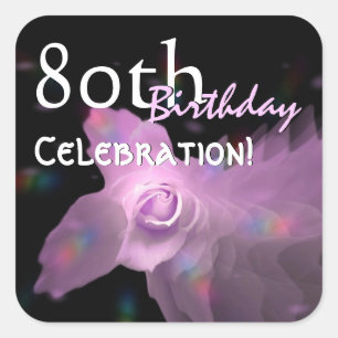 Sticker Carré 80e anniversaire de la fête Pink Dancing Butterfly