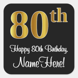 Sticker Carré 80e anniversaire - Elégant luxe Faux Gold Look #