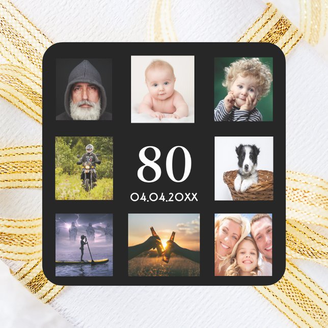 Sticker Carré 80e anniversaire fête photo collage mec noir (Créateur téléchargé)
