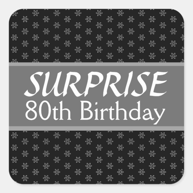 Sticker Carré 80e SURPRISE Anniversaire Noir Argent Rouge (Devant)