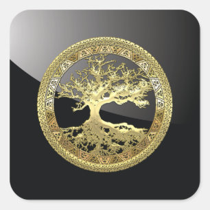 Sticker Carré [81] Golden Celtic Tree of Life [3D]