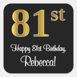 Sticker Carré 81e anniversaire - Elégant luxe Faux Gold Look #