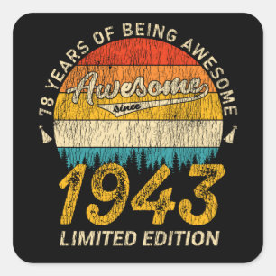 Sticker Carré 82 ans 1943 Retro Awesome 82e anniversaire Cadeau