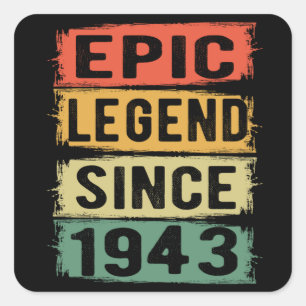 Sticker Carré 82 Ans Anniversaire 1943 Epic Legend 82e Anniversa