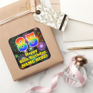 Sticker Carré 85e anniversaire : Fun Fireworks Look, Arc-en-ciel