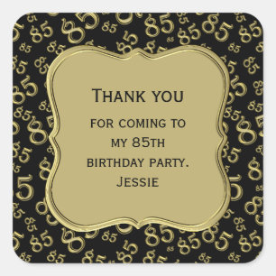 Sticker Carré 85e anniversaire Thème Gold/Black Party - Merci
