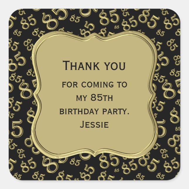 Sticker Carré 85e anniversaire Thème Gold/Black Party - Merci (Devant)