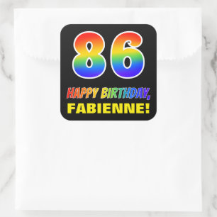Sticker Carré 86e anniversaire : Bold, amusant, simple, arc-en-c