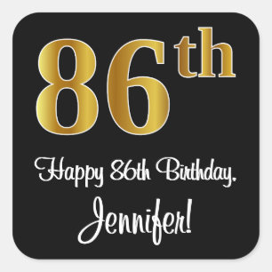 Sticker Carré 86e anniversaire - Elégant Luxueux Faux Gold Look