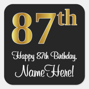 Sticker Carré 87e anniversaire - Elégant Luxueux Faux Gold Look