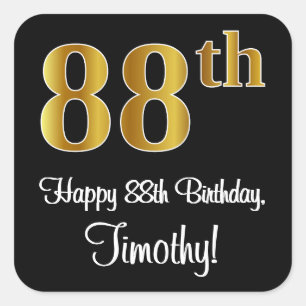 Sticker Carré 88e anniversaire - Elégant luxe Faux Gold Look #