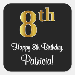 Sticker Carré 8e anniversaire - Elégant luxe Faux Gold Look #