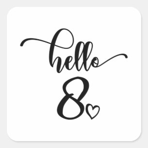 Sticker Carré 8e anniversaire Filles Bonjour Huit mignonnes 8 an