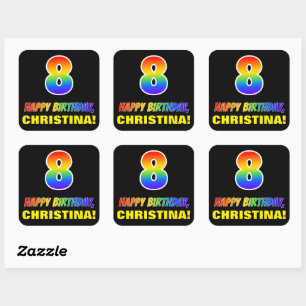 Sticker Carré 8e anniversaire : Gras, Amusant, Simple, Arc-en-ci