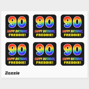 Sticker Carré 90e anniversaire : Gras, amusant, simple, Rainbow 