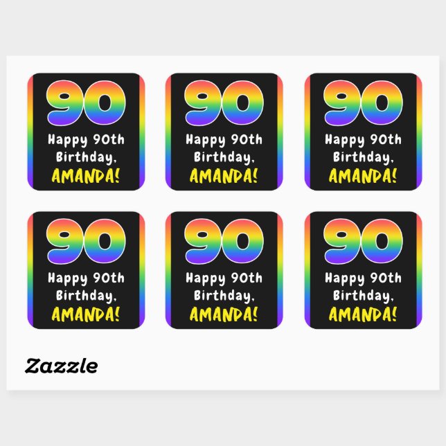 Sticker Carré 90e anniversaire : Rainbow Spectrum # 90, Nom pers (Feuille)