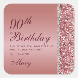 Sticker Carré 90e Élégante Rose Gold Anniversaire
