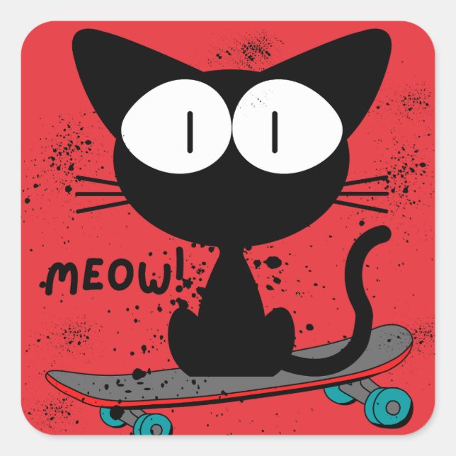 Sticker Carré 90s, skateboard cat, skateboard ne meurt jamais (Devant)