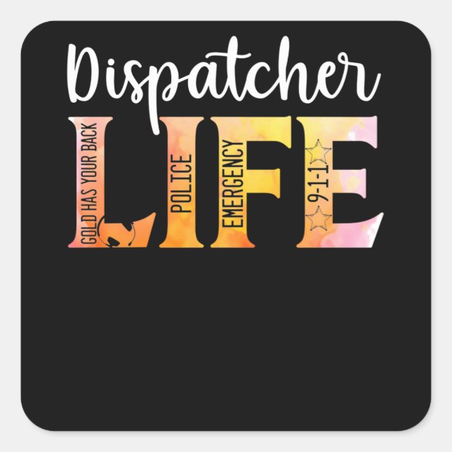 Sticker Carré 911 Police Emergency Dispatcher Life Gold (Devant)