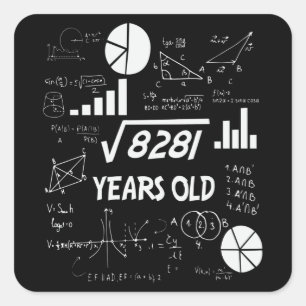 Sticker Carré 91 ans Enseignant en mathématiques Anniversaires 9