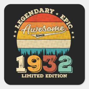 Sticker Carré 93 Ans 1932 Awesome depuis 93e anniversaire Cadeau