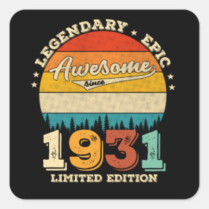 Sticker Carré 94e année Ancien Retro Magnifique 94e anniversaire