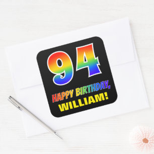 Sticker Carré 94e anniversaire : Bold, amusant, simple, arc-en-c