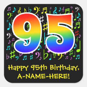 Sticker Carré 95e anniversaire : Symboles de musique colorée, A