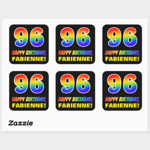 Sticker Carré 96e anniversaire : Bold, amusant, simple, arc-en-c