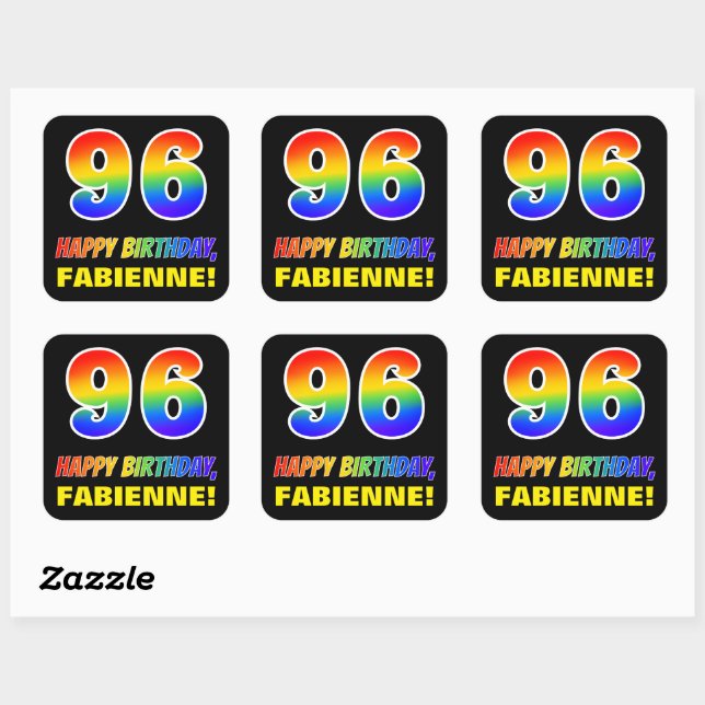 Sticker Carré 96e anniversaire : Bold, amusant, simple, arc-en-c (Feuille)