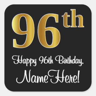 Sticker Carré 96e anniversaire - Elégant luxe Faux Gold Look #