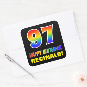 Sticker Carré 97e anniversaire : Bold, amusant, simple, arc-en-c