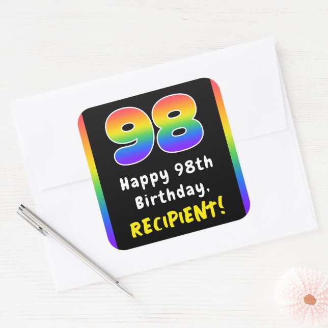 Sticker Carré 98e anniversaire : Rainbow Spectrum # 98, Nom pers (Enveloppe)